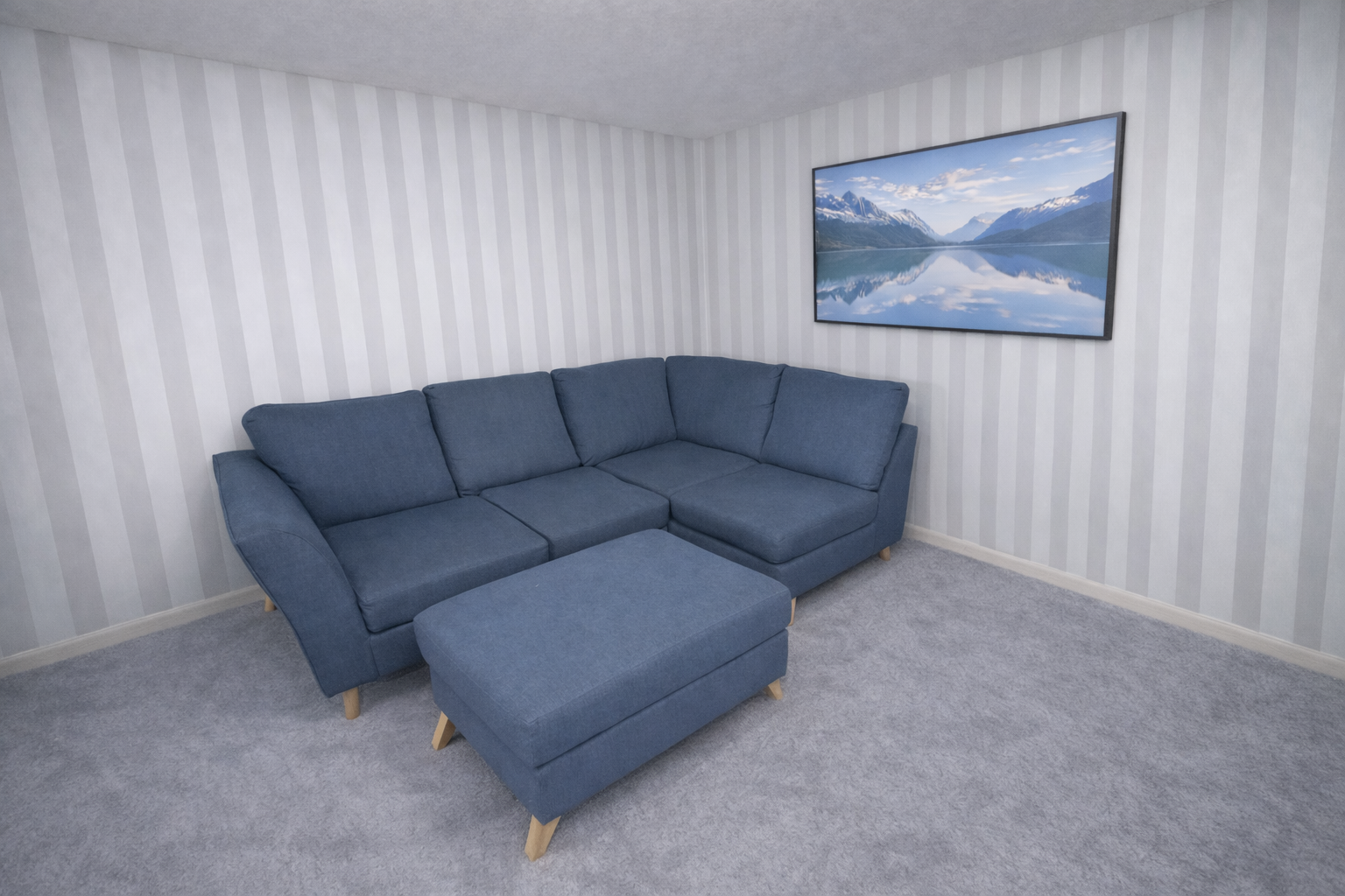Blue Corner Sofa with Footstool