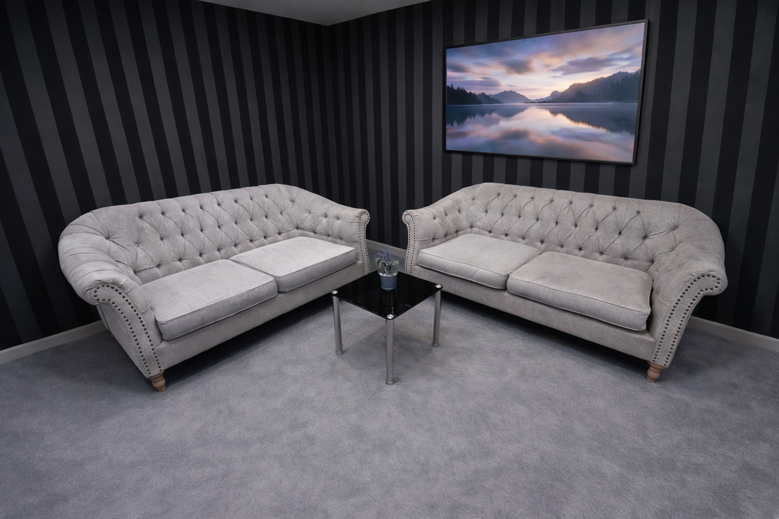 NEXT Grey Chesterfield 3/3 Seater Sofa Set