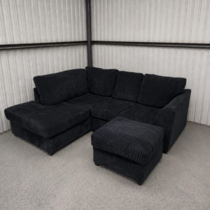 Black Cord Corner Sofa with Footstool