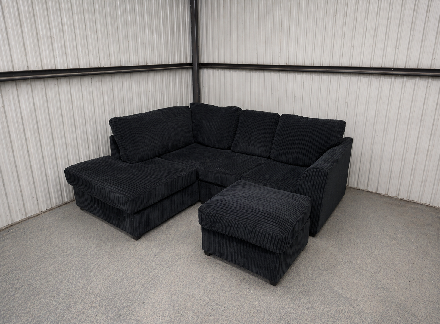 Black Cord Corner Sofa with Footstool