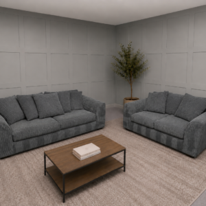 Grey Cord 3/2 Seater Sofa Set