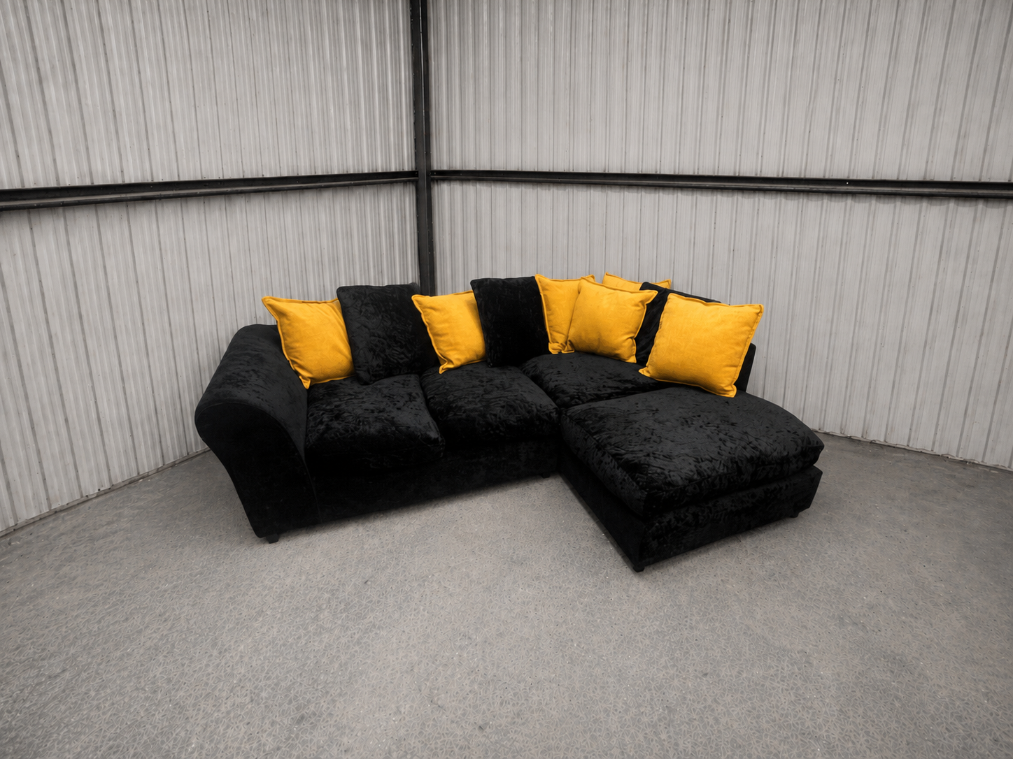 Black Crushed Velvet Corner Sofa