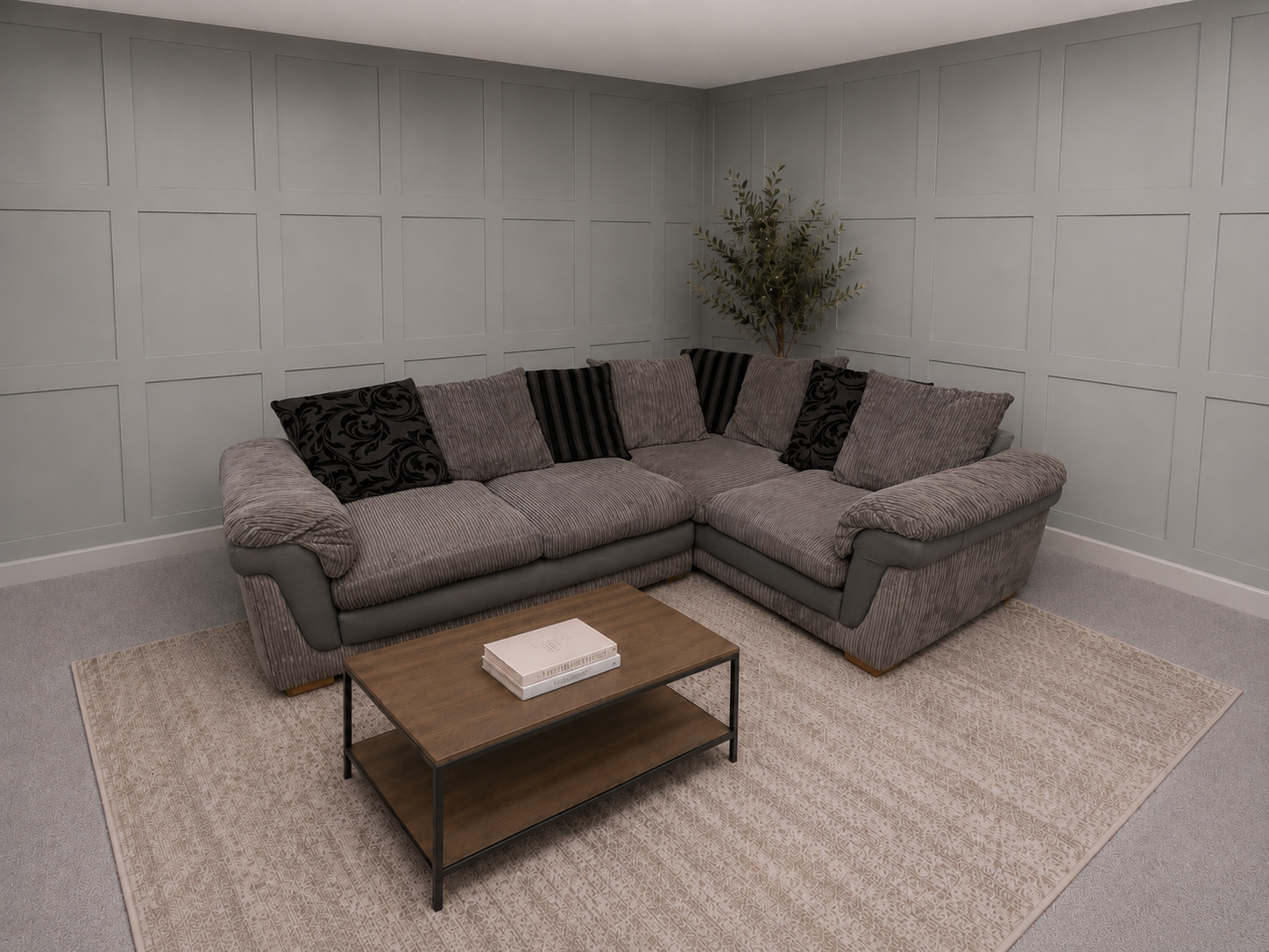 Large DFS Grey Cord Corner Sofa