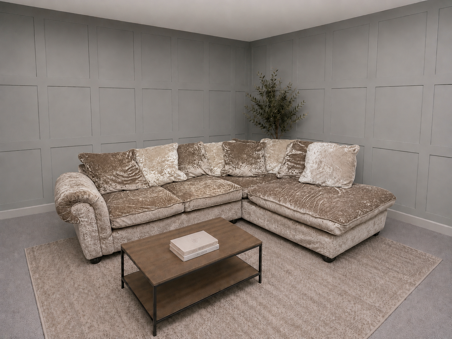 Champagne Crushed Velvet Corner Sofa