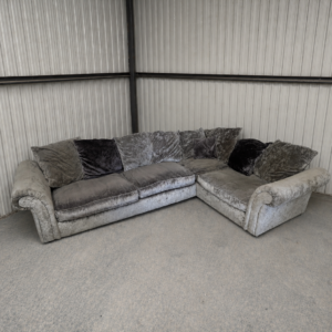 Large Grey Crushed Velvet Corner Sofa