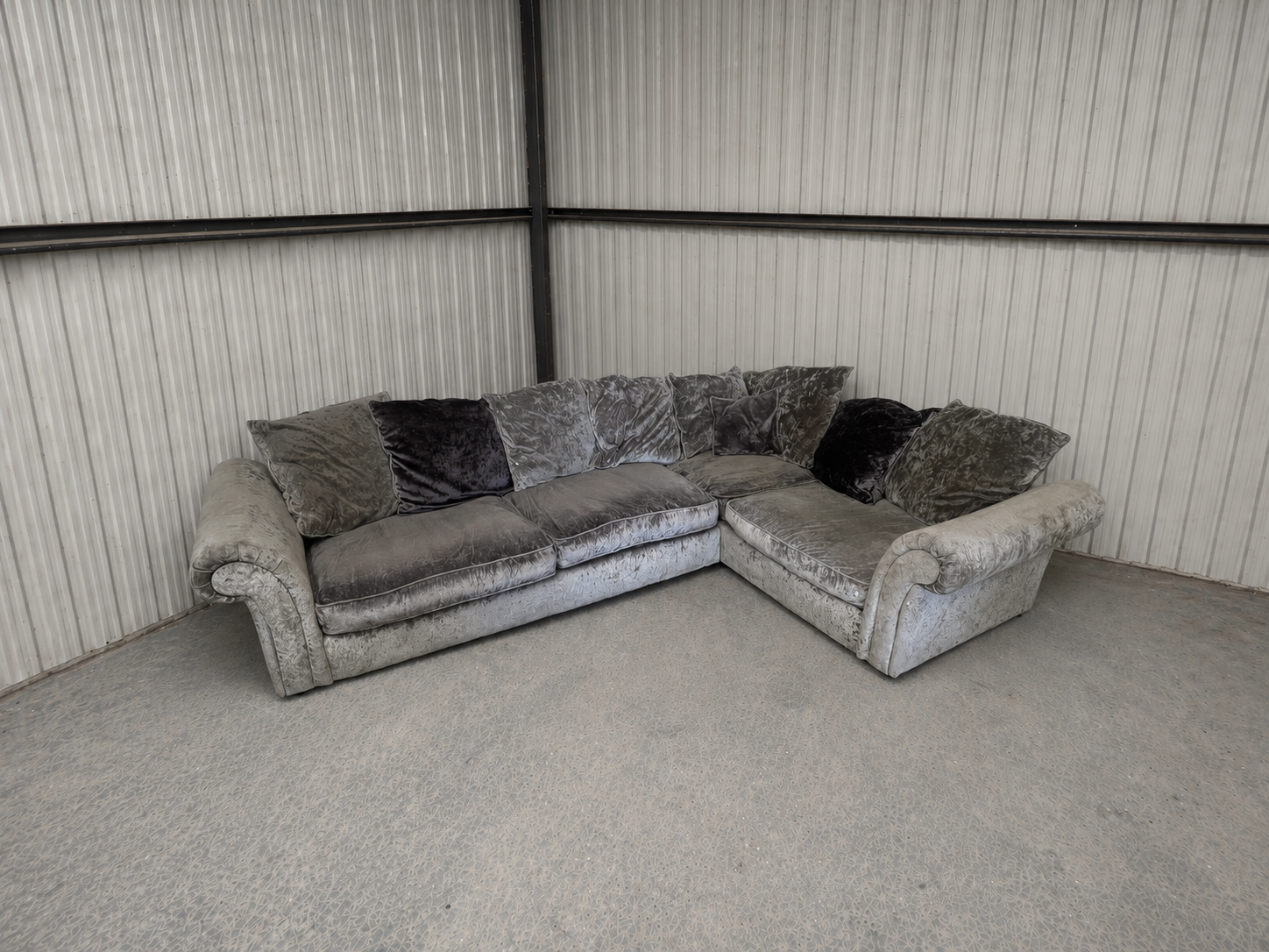 Large Grey Crushed Velvet Corner Sofa