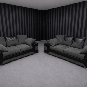 Grey/black Cord 3/2 Seater Sofa Set