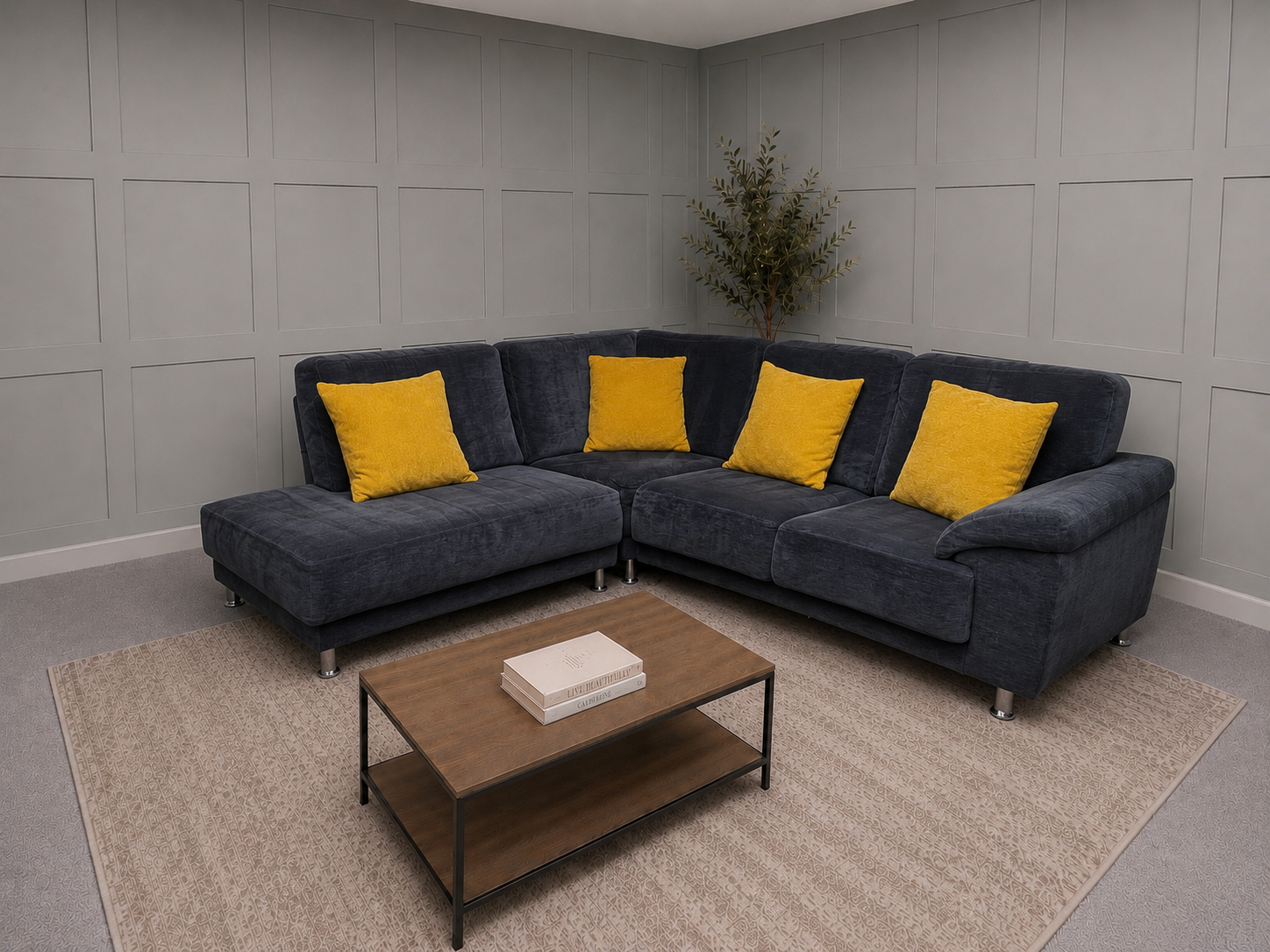 Grey/blue Corner Sofa with Chaise